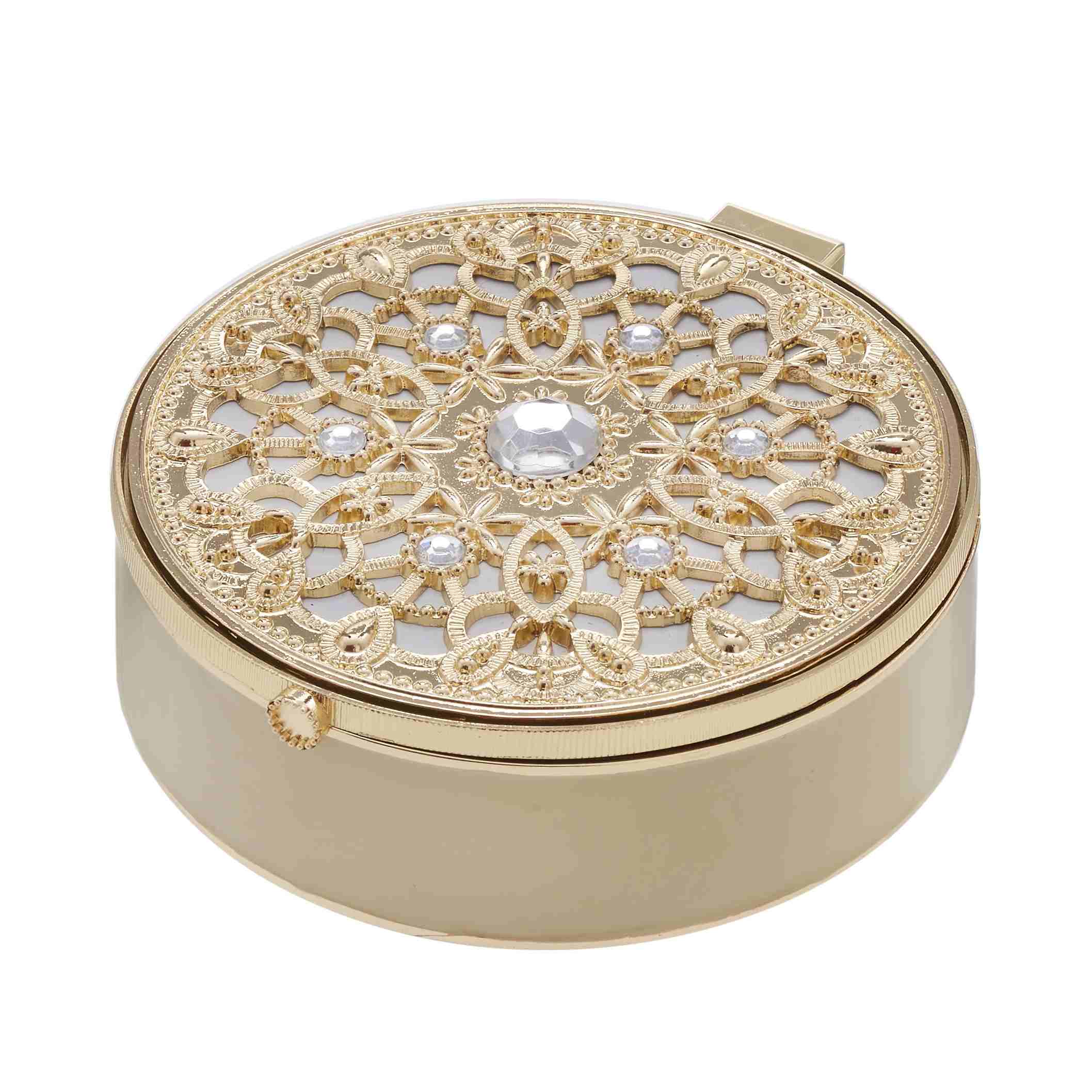 No.08291<br>メタル 小物入れミラー付<br>ゴールド