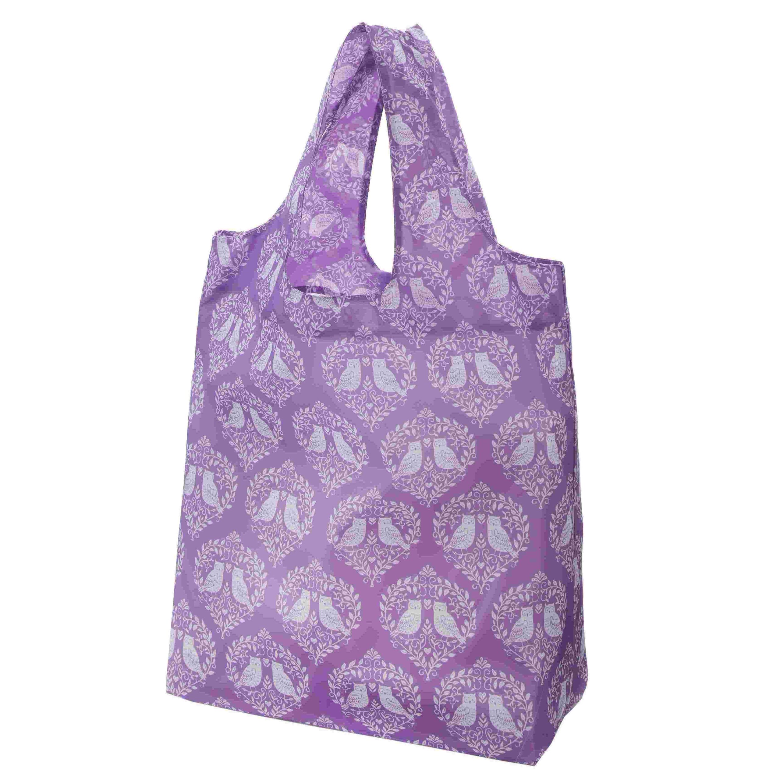 No.75057<br>マチ付エコバッグ1<br>ふくろう パープル